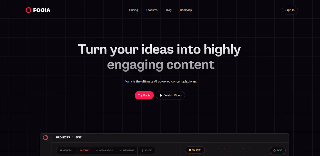 Focia is an app that empowers creators with data-driven insights and tools to enhance their online presence.