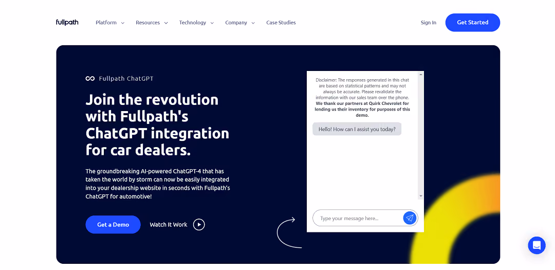 Fullpath has integrated OpenAI's advanced language model, ChatGPT-4, into its automotive platform, allowing dealerships to easily deploy AI-powered chatbots on their websites.