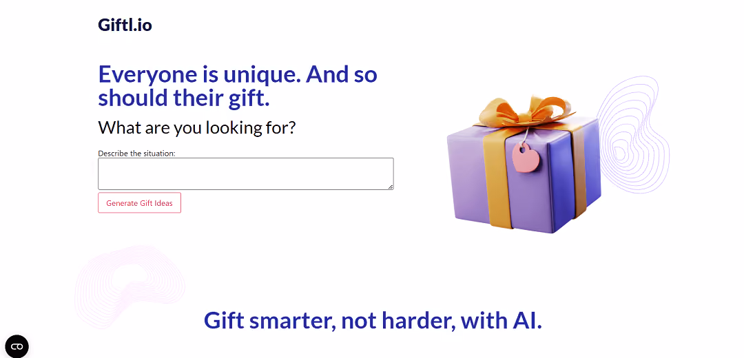 Giftl.io is an AI-powered gift generator that uses a user-friendly interface to offer personalized gift ideas based on the recipient's personality.