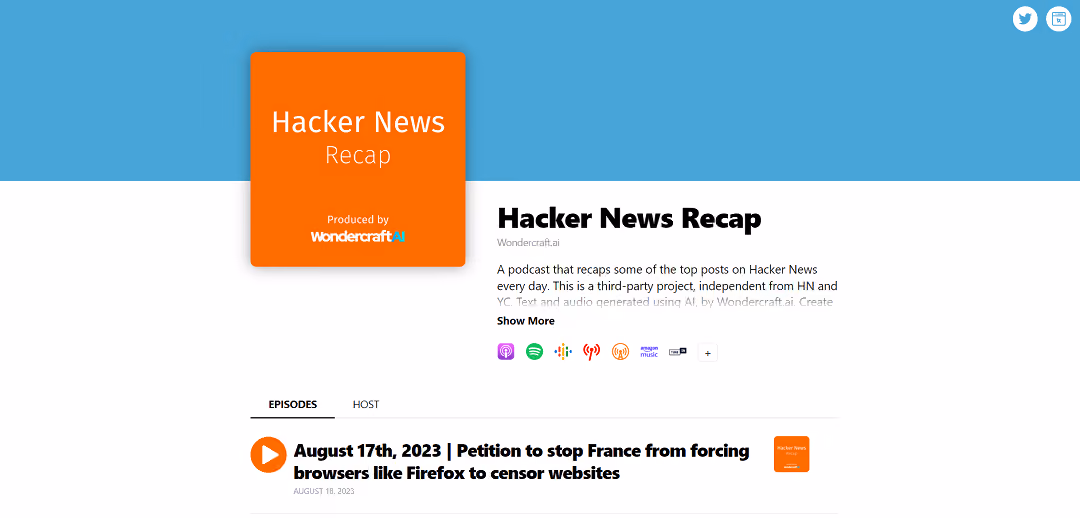 The Hacker News Recap podcast, powered by Wondercraft.ai's AI technology, delivers daily summaries of top Hacker News posts, catering to busy tech enthusiasts.