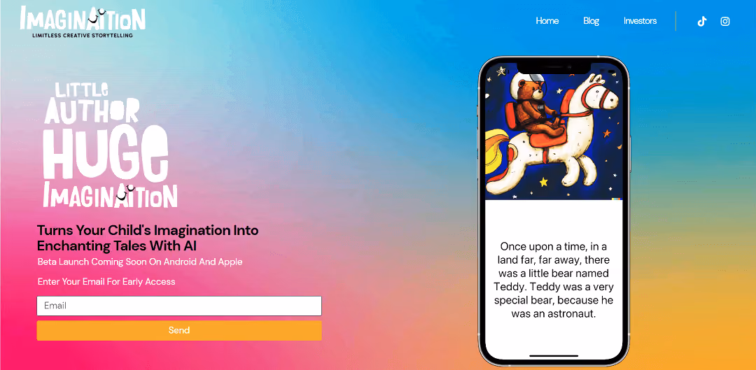 IMAGINaiTION is an AI-powered app that creates personalized children's stories, fostering literacy and parent-child bonding.