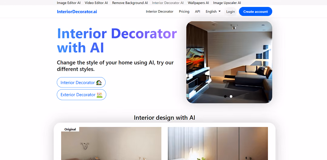InteriorDecorator.ai is an AI tool perfect for finding interior and exterior design ideas. It offers a wide range of design styles and allows users to use AI to change the look of their homes.