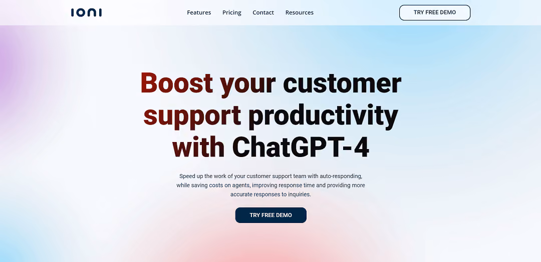 ioni.ai is an AI tool designed for customer support teams, offering a ChatGPT solution.
