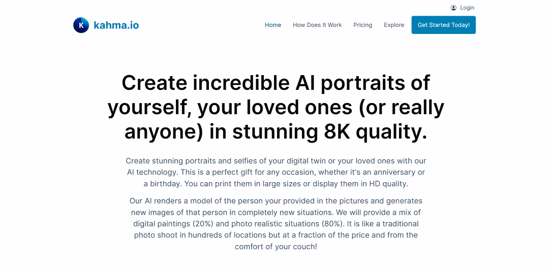 Kahma.io is an incredible AI-powered tool that creates lifelike digital portraits and avatars using real-life photos as source images.