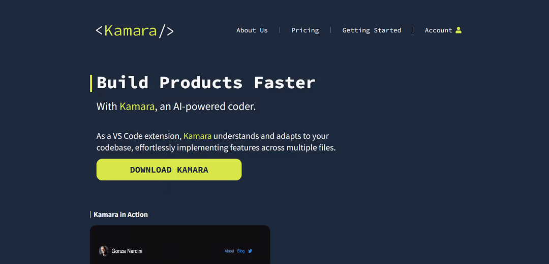 Kamara is an AI-powered coding tool, available as a VS Code extension, designed to enhance developers' coding efficiency.