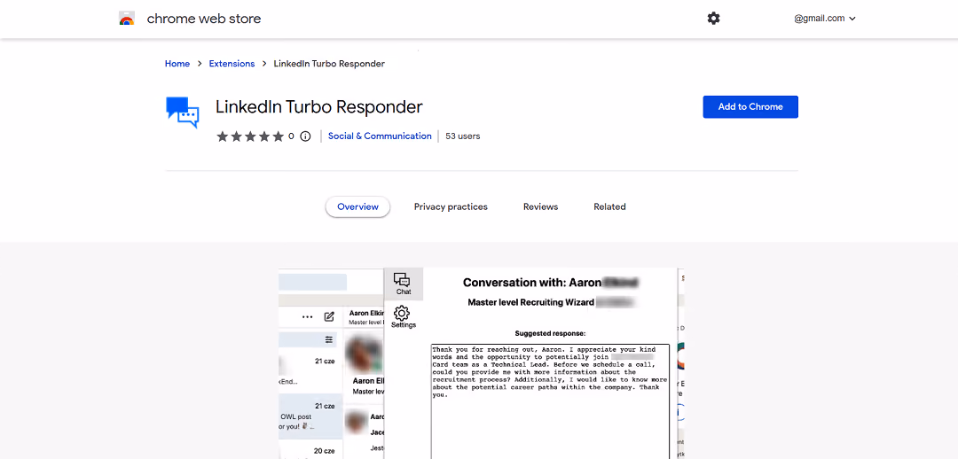 Introducing the LinkedIn Turbo Responder, a user-friendly Chrome extension powered by AI. It efficiently generates responses to LinkedIn messages, specifically those related to job offers, using the OpenAI API.