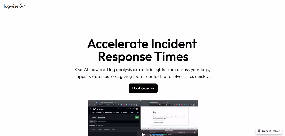 Logwise is an AI-powered tool that speeds up incident response by extracting insights from various logs and data sources. It offers contextual information, reducing response time by 50% through event correlation.