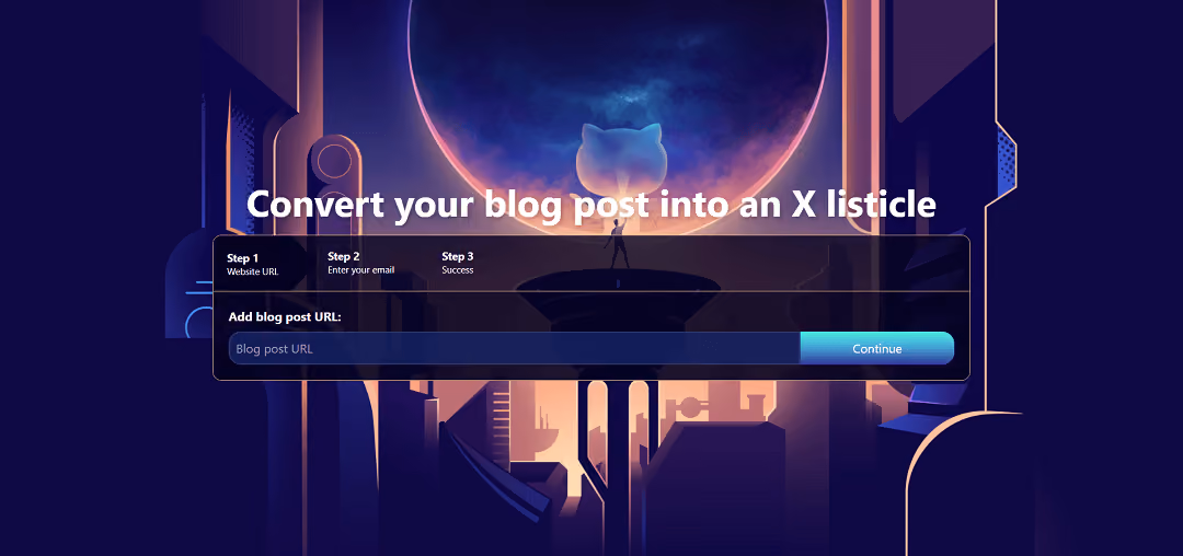 This tool allows bloggers to easily transform their written blog content into visually appealing listicles. Users can convert their existing blog posts into engaging lists by entering the post's URL and providing an email address.