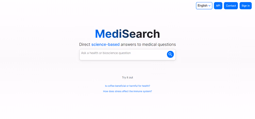 Medisearch serves as an AI-driven tool catering to users with health and bioscience queries, offering succinct and precise insights coupled with recommended sources for further exploration.