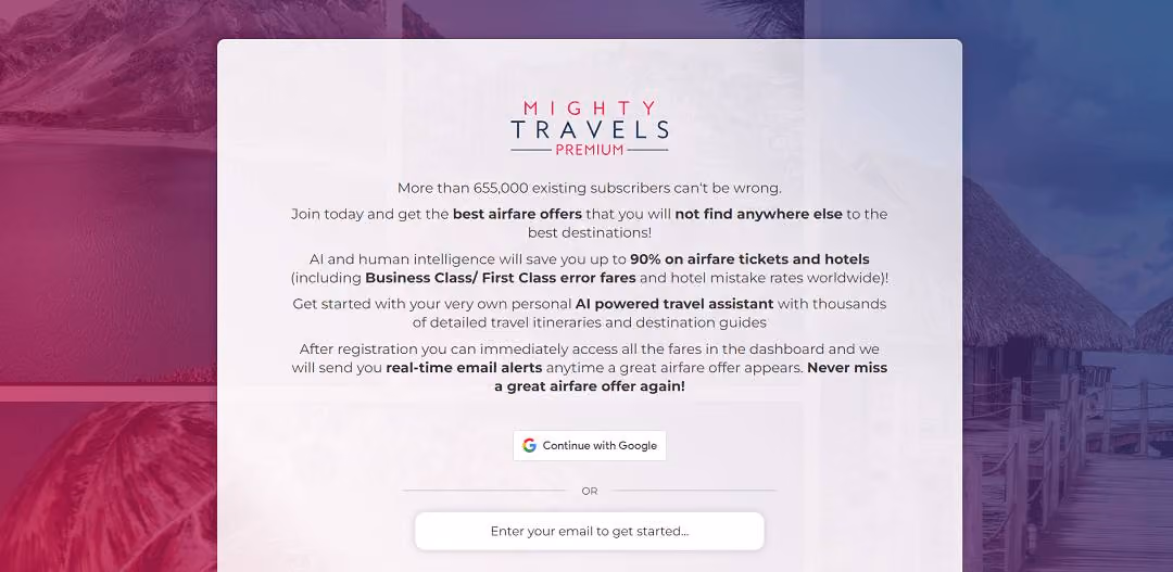 Discover Mighty Travels Premium, an innovative AI-powered tool that slashes airfare and hotel costs by up to 90% for subscribers. This cutting-edge solution offers exclusive access to unbeatable airfare deals, including business and first-class options, and hotel mistake rates across the globe.