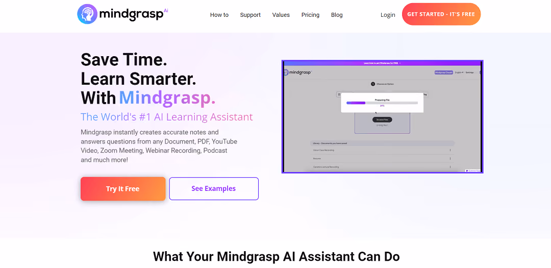 Mindgrasp is an AI-powered tool that generates notes and answers for any document or video.