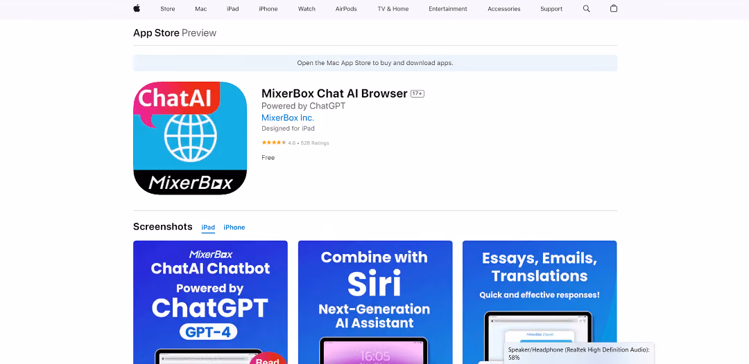 The MixerBox Chat AI Browser app is available for download on the App Store for iPhone, iPad, and iPod touch.