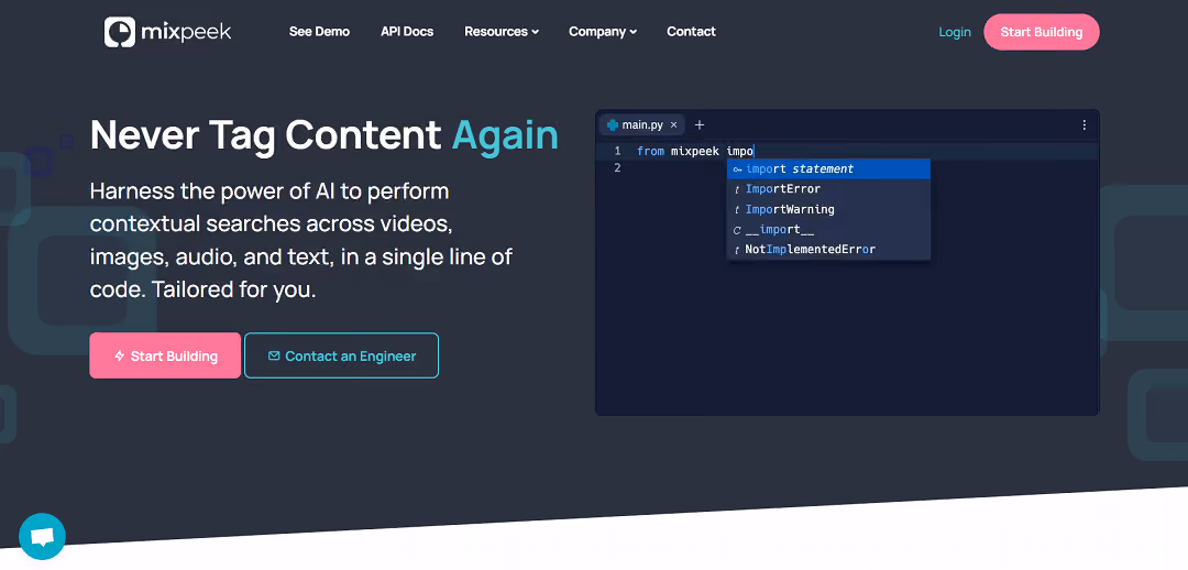 Mixpeek is an intelligent file storage and retrieval system that integrates advanced extraction, indexing, and search technologies through a single API, simplifying the process of incorporating Google-like file search capabilities into software applications.