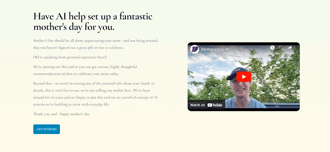 The Mother's Day Idea Tool offers a sneak peek into Guardian Force, a comprehensive AI assistant aimed at helping people plan remarkable Mother's Day celebrations for their moms.