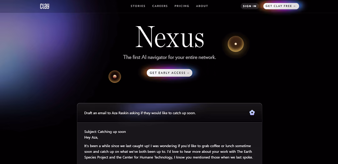 Nexus is an AI tool that leverages the power of Clay and artificial intelligence to assist users in effectively navigating their network.