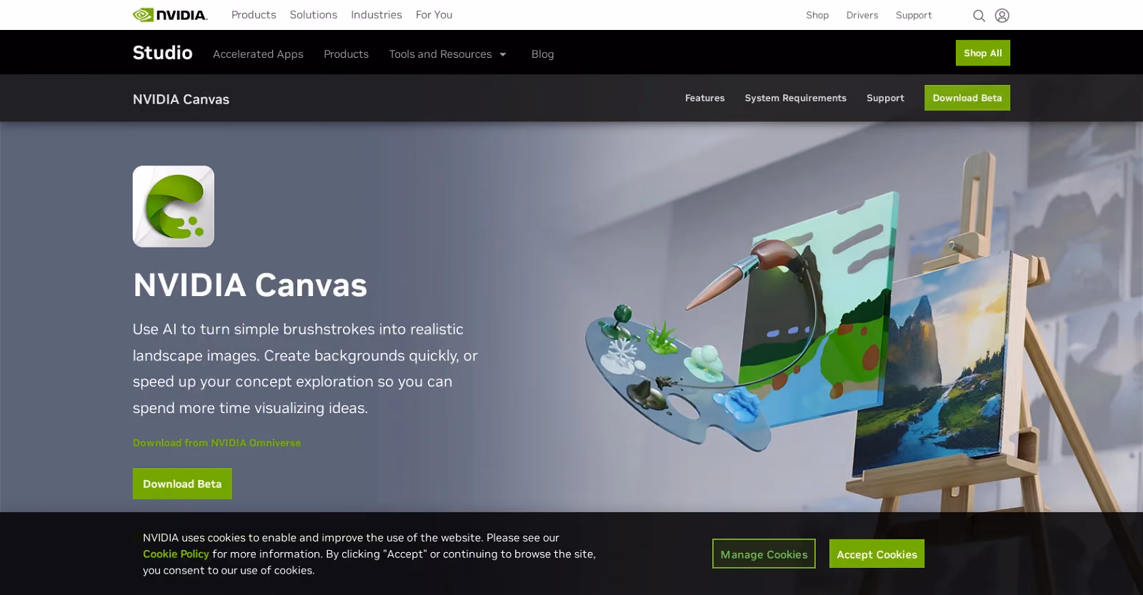 The NVIDIA Canvas App is an AI tool designed to swiftly convert simple brushstrokes into realistic landscape images.