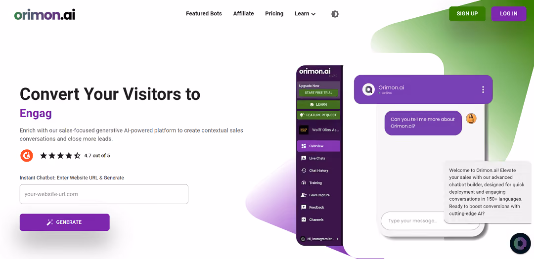 Orimon is an impressive chatbot builder tool that simplifies the creation of conversational AI chatbots for sales purposes.