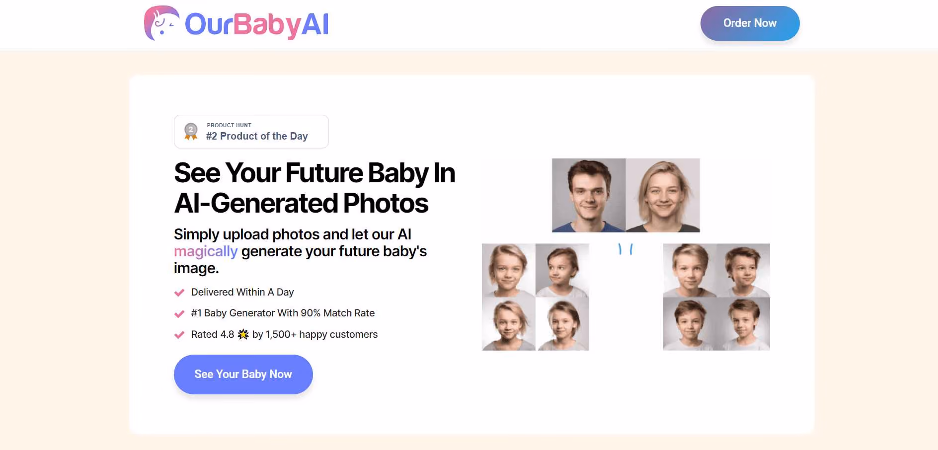 Experience the cutting-edge at OurBabyAI.com, where AI brings your future child to life. This unique service employs advanced artificial intelligence to generate images of your prospective child's appearance from photos of both parents.