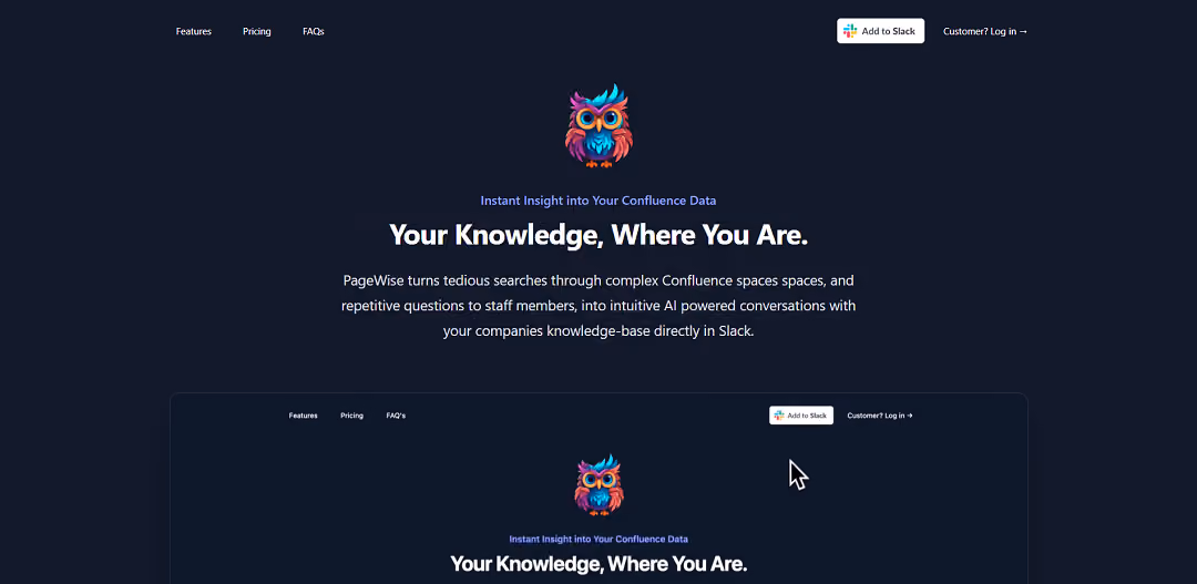 PageWise AI is an AI-powered tool designed to enhance team collaboration by providing a conversational and intuitive approach to accessing Confluence pages within Slack.