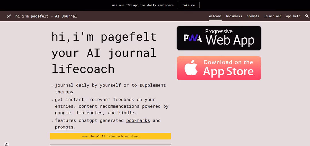 Pagefelt is an AI-powered journal that offers personalized feedback to users based on their daily entries.