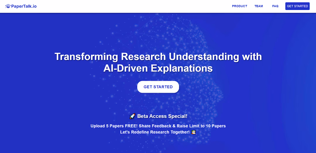PaperTalk.io is an innovative platform that employs AI to enhance the understanding of complex research papers. Utilizing Generative AI technology, the platform offers succinct explanations and audio summaries, making intricate papers accessible to a wide audience.