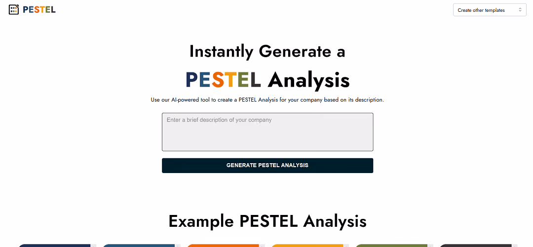 The AI PESTEL Analysis Generator is a powerful tool for businesses, enabling the creation of a PESTEL analysis—an essential framework to assess external factors influencing operations.