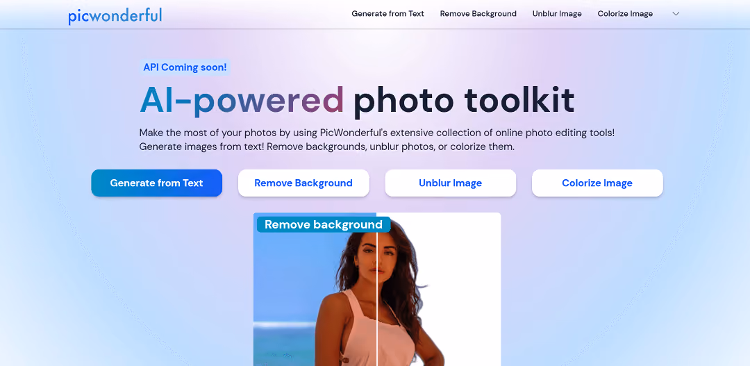 Enhance your photos with PicWonderful, an AI-powered online editing tool that offers a wide range of features.