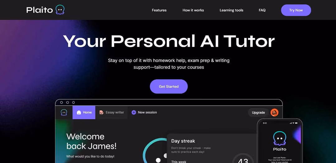 Plaito is an AI-powered learning platform that offers personalized tutoring, homework help, exam preparation, and writing support for students across subjects and academic levels.