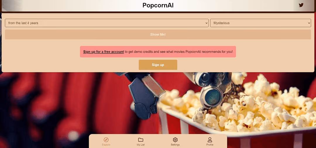 PopcornAI is an AI tool that recommends personalized movies based on users' interests. With a diverse collection spanning from the 70s to the current decade, it covers genres like action, adventure, comedy, horror, and more.