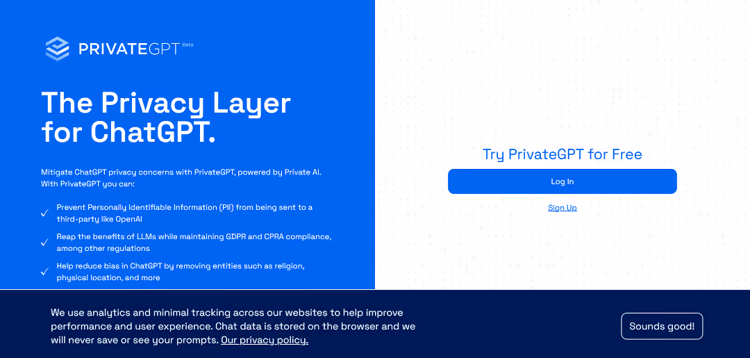 PrivateGPT is a secure alternative to ChatGPT, a language model that generates human-like responses to text.