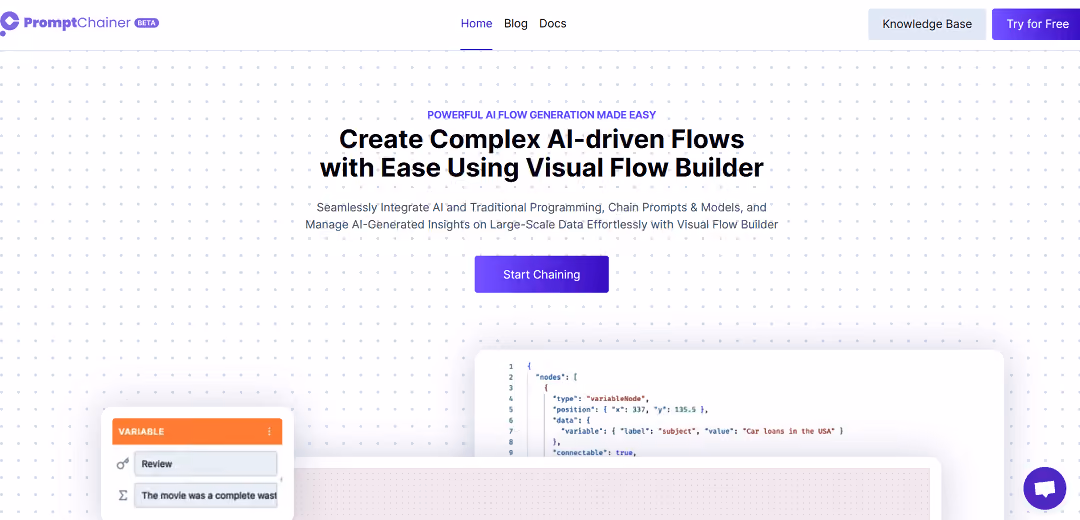 PromptChainer is a versatile tool that simplifies the creation of complex AI-driven workflows. Its visual flow builder allows users to effortlessly integrate AI and traditional programming through a drag-and-drop interface.