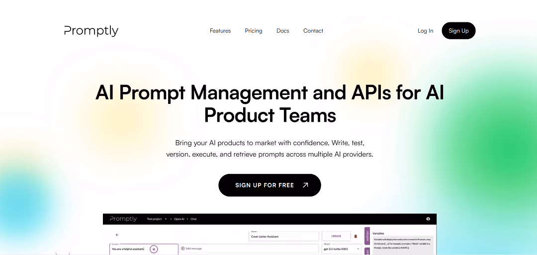 Promptly is an AI prompt management tool designed exclusively for AI product teams, streamlining prompt development, testing, versioning, execution, and retrieval across various AI providers.