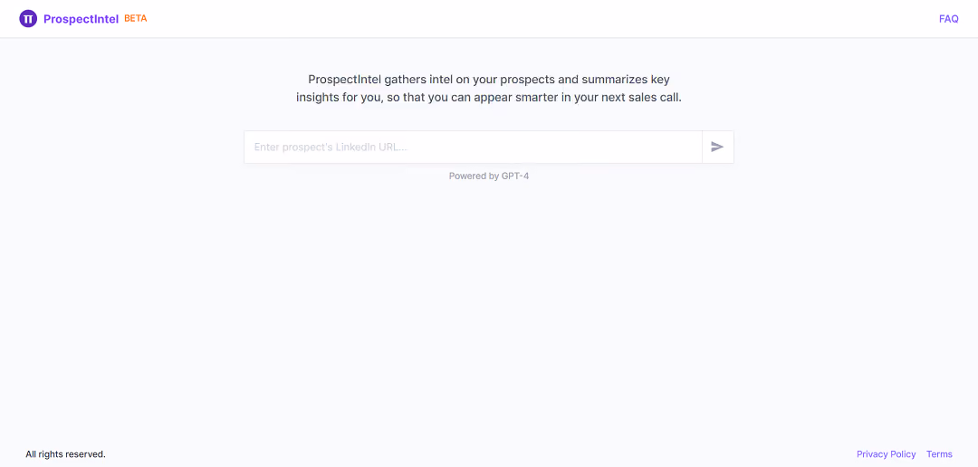 ProspectIntel is an AI tool that aids sales professionals in prospecting by gathering client data and offering key insights.