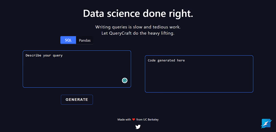 QueryCraft is an advanced AI-powered data science query generator that revolutionizes query writing.