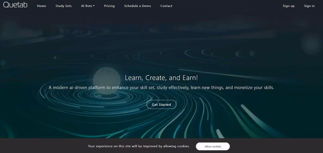 Quetab is an innovative AI-powered platform that boosts users' skills through modern learning methods like flashcards, notes, and Q&A.
