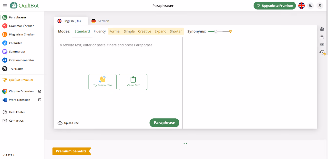 QuillBot's AI-powered paraphrasing tool.