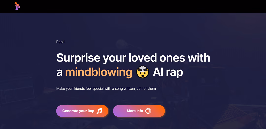 Introducing Rapli, an AI-powered rap generator that lets users create personalized rap songs for friends in just two minutes. Users can provide a story or topic, and Rapli's AI crafts a unique and mind-blowing rap song.