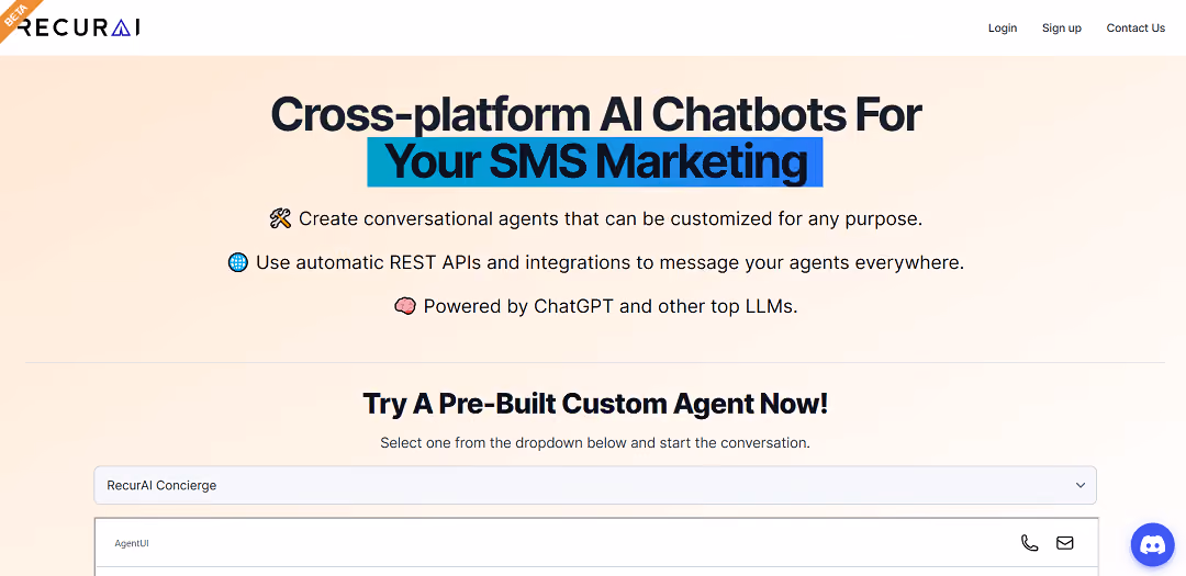 RecurAI is an innovative chatbot and web tool that enables smooth communication via email, SMS, or chat.