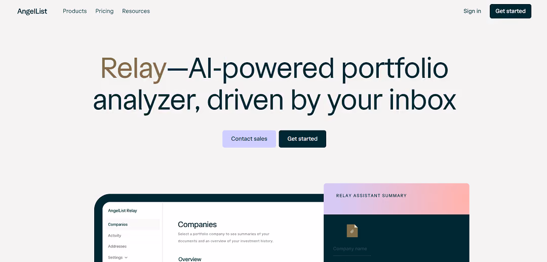 AngelList Relay is an AI-powered tool designed to streamline investment document and corporate update management. By forwarding emails, Relay extracts essential information like pay-to-play terms, revenue metrics, and more.