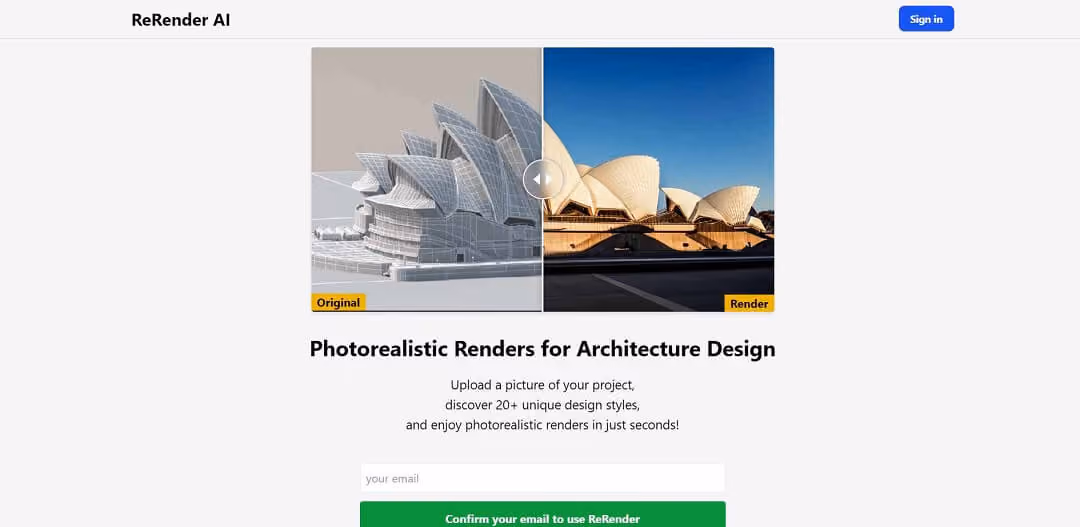 ReRender AI is a user-friendly tool for architects and designers seeking to enhance their AutoCAD, Blender, or Sketchup projects with stunning photorealistic renders.