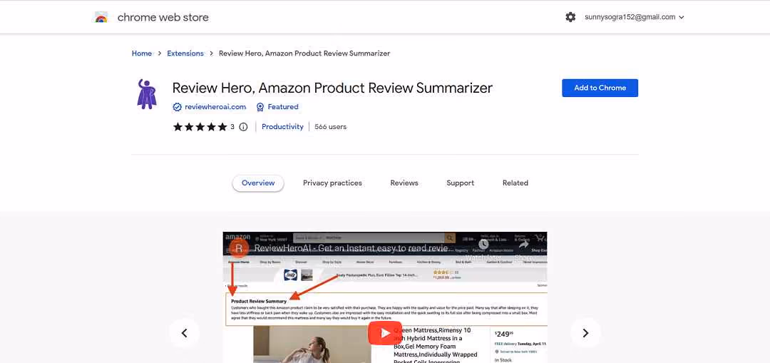 Review Hero, an AI-powered Chrome extension, streamlines Amazon product review comprehension using ChatGPT. By analyzing review lists, it generates succinct summaries displayed atop the product page.