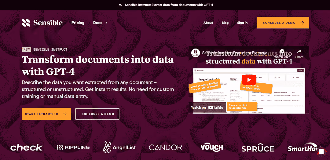 Sensible Instruct is an AI-powered tool that quickly extracts data from different types of documents.