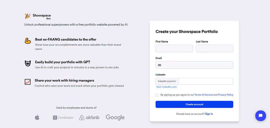 Showspace is an innovative AI-driven portfolio website tool, crafted to empower job seekers in a cutthroat job market by showcasing their unique skills and accomplishments effectively.