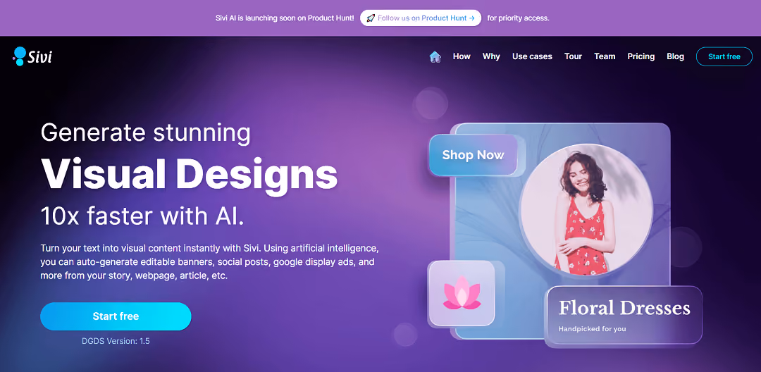 Sivi is a generative AI that instantly turns text into visual designs.