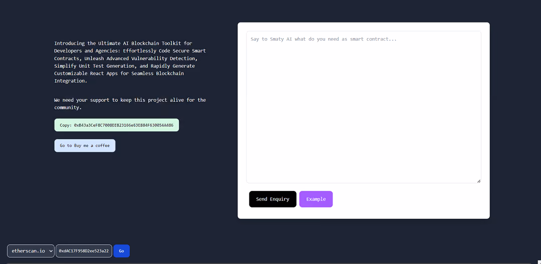 The smaty tool empowers developers and agencies to swiftly generate customizable React-based applications that seamlessly incorporate blockchain technology.