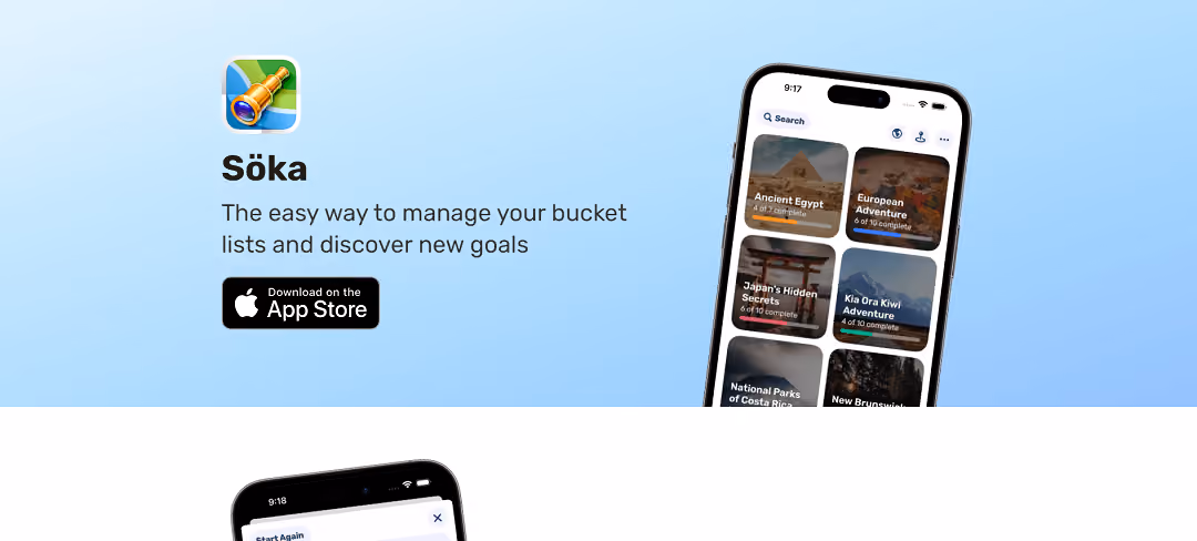 Söka is an AI-powered app designed to streamline the management of personal bucket lists. With its user-friendly interface, users can effortlessly create and track their goals.