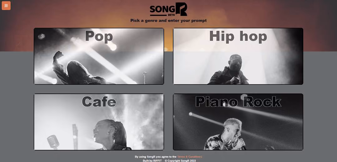 SongR is an AI tool created by RIFFIT, enabling users to compose songs in different genres by inputting their own lyrics or prompts.