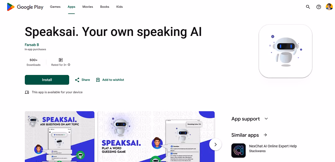 Speaksai is an innovative AI-powered app that employs natural language processing to offer rapid responses to user questions via a simple voice interface.