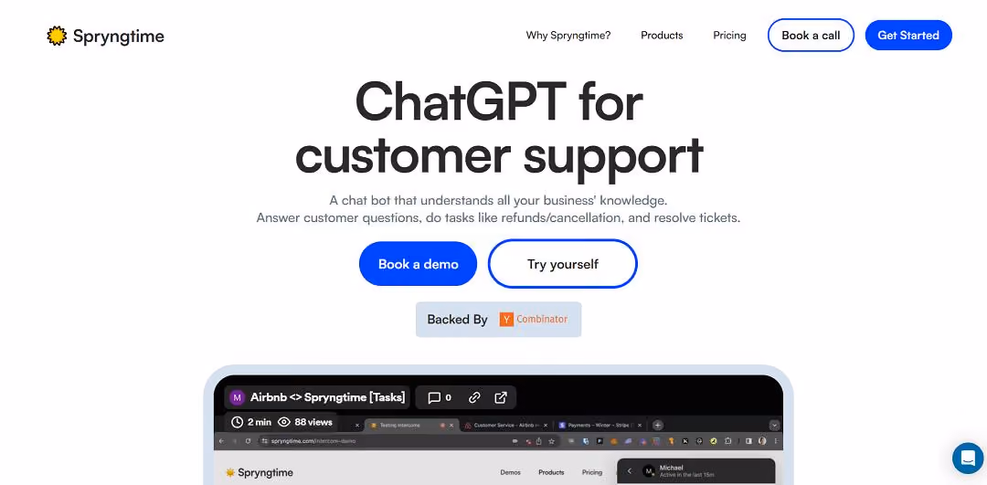 Spryngtime is an innovative AI chatbot that assists businesses by promptly and accurately addressing customer queries.