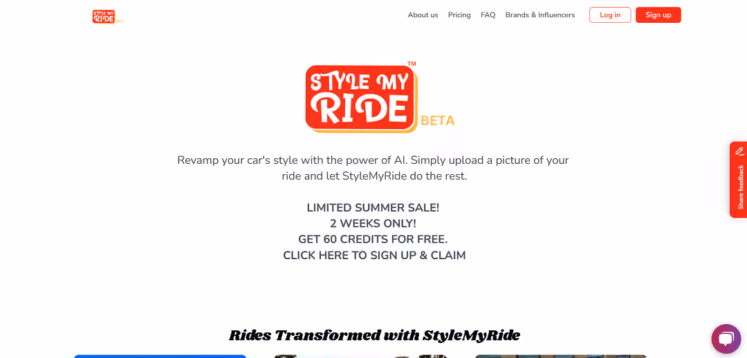 StyleMyRide.ai is an AI-powered online platform tailored for car enthusiasts who want to enhance their vehicle's style effortlessly. Users can upload their car image and select from a variety of styles like Hotrod or Offroad.
